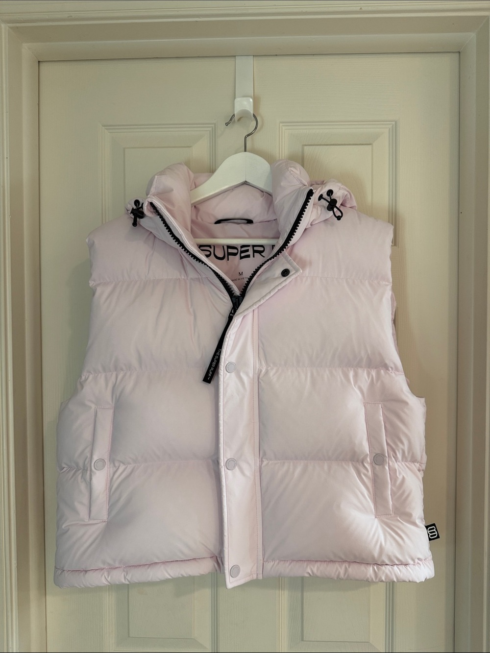Aritzia Super Puff Light Pink Puffer Vest with Hood